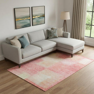 HomeRoots 8' X 10' Blush Ivory & Copper Abstract Washable Area Rug – UV Protected, Stylish & Stain Resistant! 662547