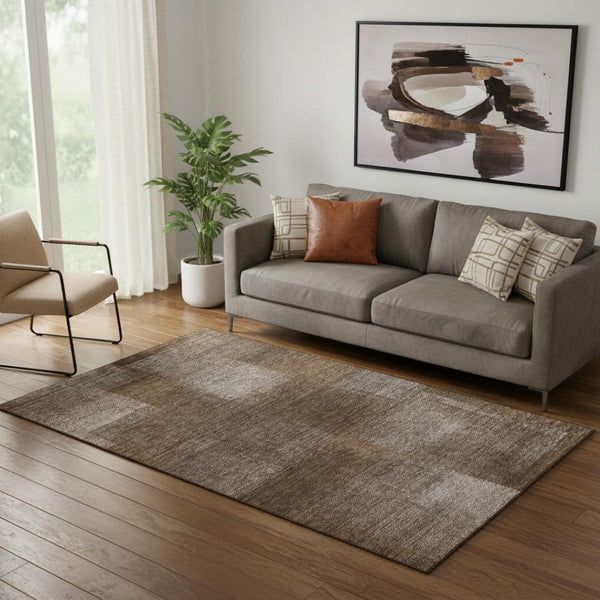 HomeRoots 5' X 8' Chocolate & Ivory Abstract Area Rug - Washable, UV-Protected, Stylish & Durable Design 662557