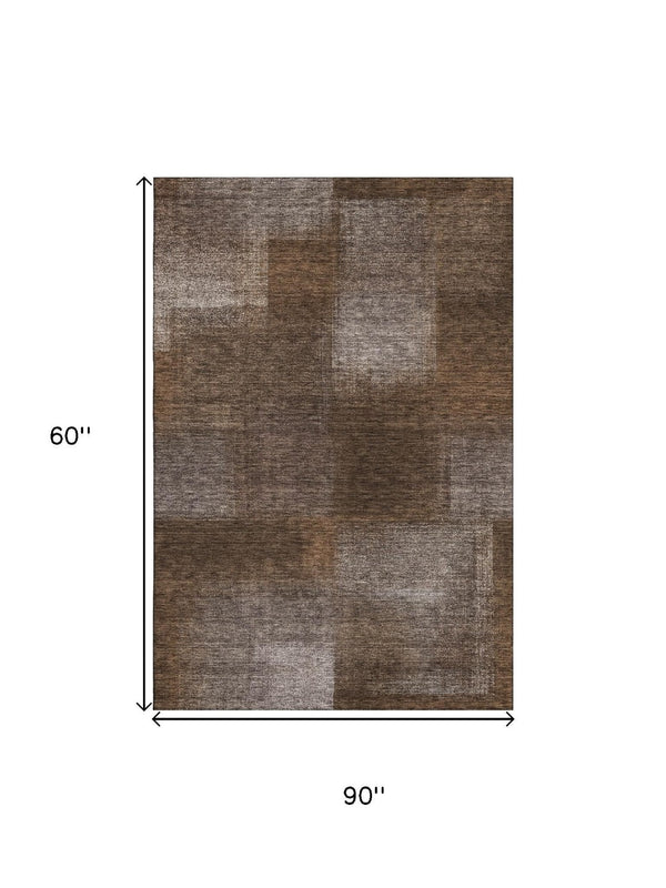 HomeRoots 5' X 8' Chocolate & Ivory Abstract Area Rug - Washable, UV-Protected, Stylish & Durable Design 662557