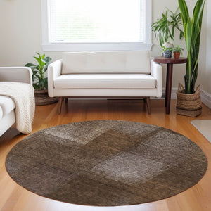 HomeRoots 8' Chocolate and Ivory Abstract Washable Round Rug – Stylish, Durable, UV-Protected for Any Space! 662558