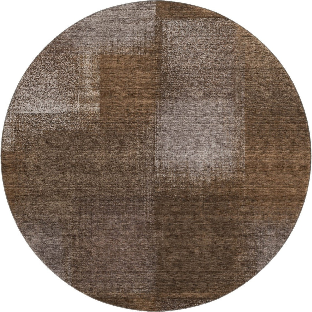 HomeRoots 8' Chocolate and Ivory Abstract Washable Round Rug – Stylish, Durable, UV-Protected for Any Space! 662558