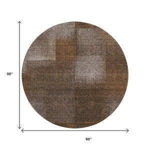 HomeRoots 8' Chocolate and Ivory Abstract Washable Round Rug – Stylish, Durable, UV-Protected for Any Space! 662558