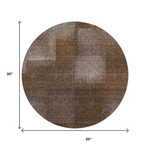 HomeRoots 8' Chocolate and Ivory Abstract Washable Round Rug – Stylish, Durable, UV-Protected for Any Space! 662558