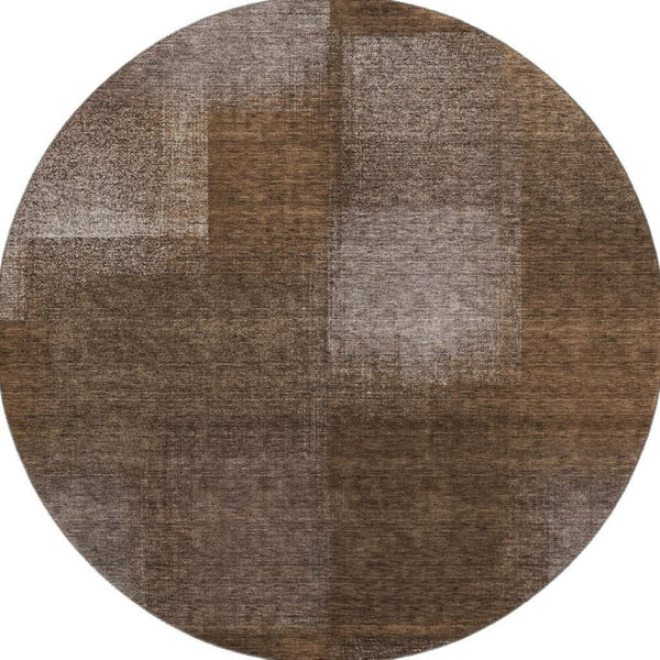 HomeRoots 8' Chocolate and Ivory Abstract Washable Round Rug – Stylish, Durable, UV-Protected for Any Space! 662558
