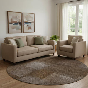 HomeRoots 8' Chocolate and Ivory Abstract Washable Round Rug – Stylish, Durable, UV-Protected for Any Space! 662558