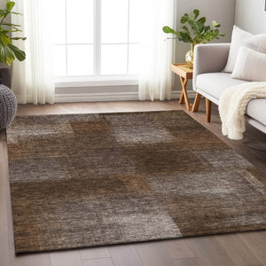 HomeRoots 8' X 10' Chocolate & Ivory Abstract Area Rug - Washable, UV Protected, Perfect for High-Traffic Spaces! 662559