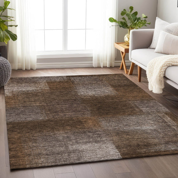HomeRoots 8' X 10' Chocolate & Ivory Abstract Area Rug - Washable, UV Protected, Perfect for High-Traffic Spaces! 662559