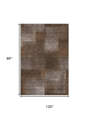 HomeRoots 8' X 10' Chocolate & Ivory Abstract Area Rug - Washable, UV Protected, Perfect for High-Traffic Spaces! 662559