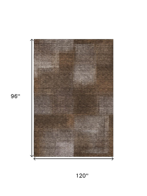 HomeRoots 8' X 10' Chocolate & Ivory Abstract Area Rug - Washable, UV Protected, Perfect for High-Traffic Spaces! 662559