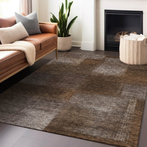 HomeRoots 8' X 10' Chocolate & Ivory Abstract Area Rug - Washable, UV Protected, Perfect for High-Traffic Spaces! 662559