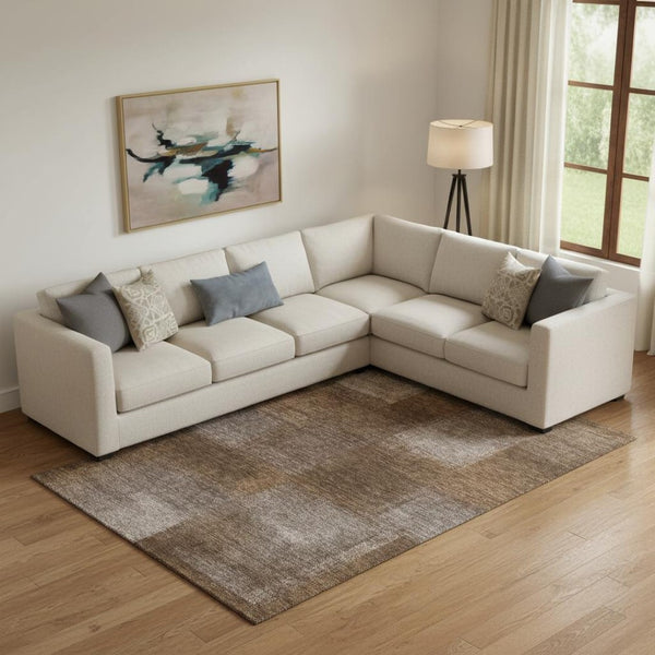 HomeRoots 9' X 12' Chocolate and Ivory Abstract Area Rug - Washable, UV-Protected, Stylish & Durable Design 662560