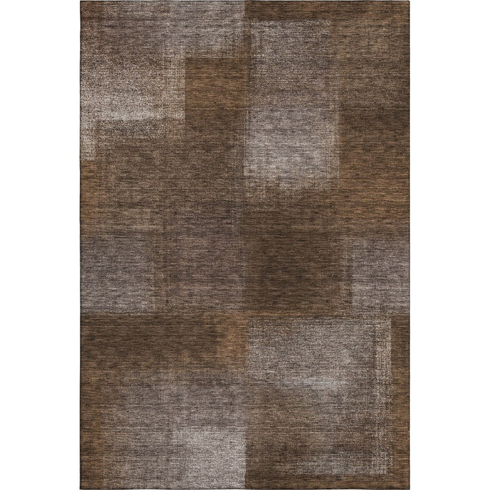HomeRoots 10' X 14' Chocolate & Ivory Abstract Washable Rug - UV Protected, Stain-Resistant, Durable Design 662561