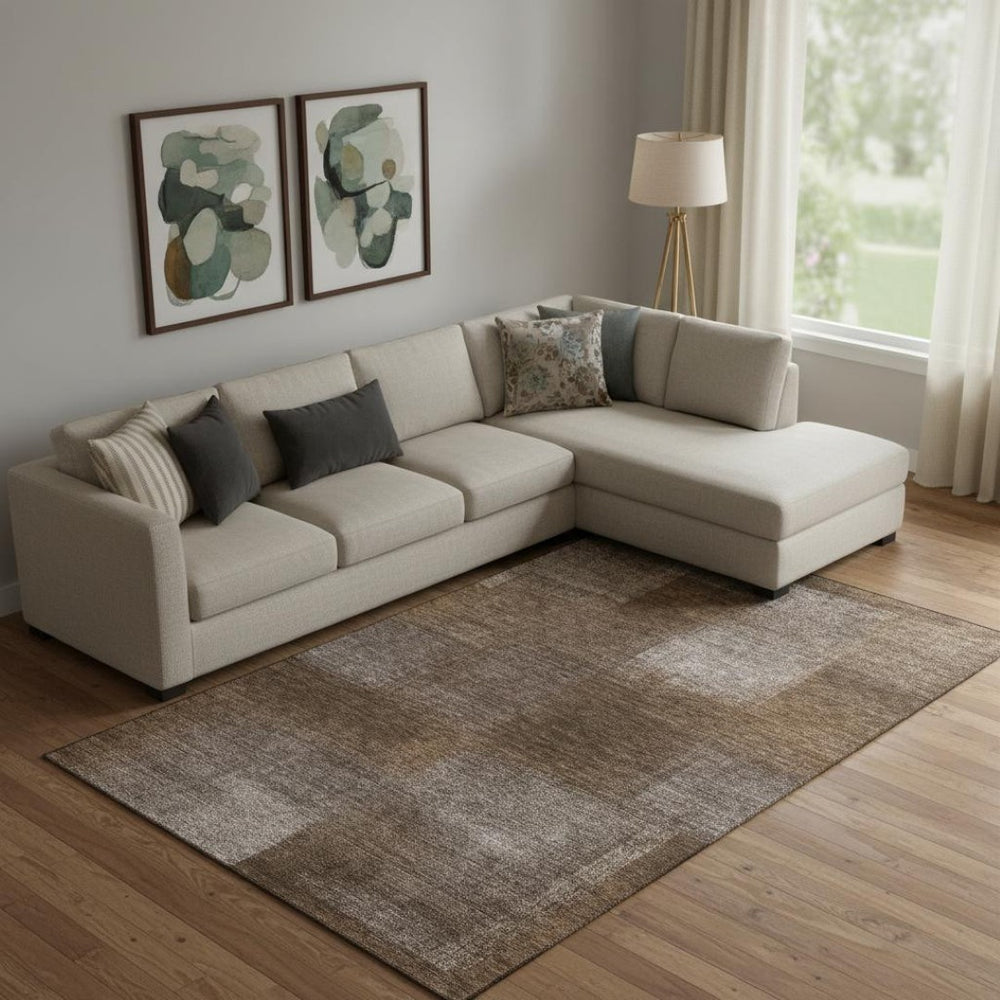 HomeRoots 10' X 14' Chocolate & Ivory Abstract Washable Rug - UV Protected, Stain-Resistant, Durable Design 662561