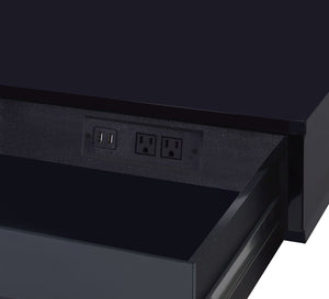 English Elm Black High Gloss Writing Desk With Usb Port – Modern Chrome Accents, Spacious & Functional Design B062P209204