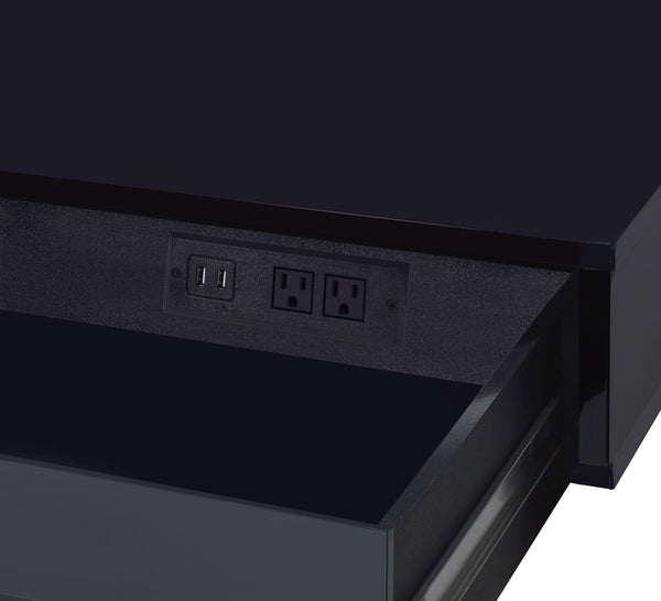 English Elm Black High Gloss Writing Desk With Usb Port – Modern Chrome Accents, Spacious & Functional Design B062P209204