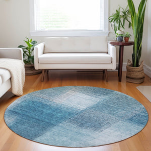 HomeRoots 8' Washable Round Rug in Denim Blue & Ivory - Stylish, Stain-Resistant with UV Protection for Homes 662564