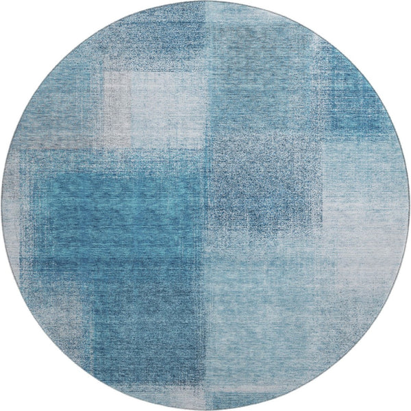 HomeRoots 8' Washable Round Rug in Denim Blue & Ivory - Stylish, Stain-Resistant with UV Protection for Homes 662564