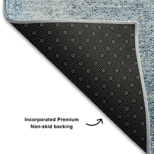 HomeRoots 8' Washable Round Rug in Denim Blue & Ivory - Stylish, Stain-Resistant with UV Protection for Homes 662564