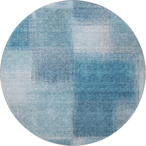 HomeRoots 8' Washable Round Rug in Denim Blue & Ivory - Stylish, Stain-Resistant with UV Protection for Homes 662564