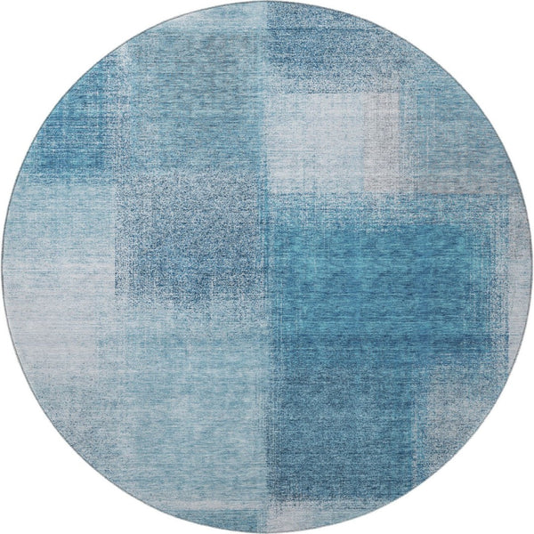 HomeRoots 8' Washable Round Rug in Denim Blue & Ivory - Stylish, Stain-Resistant with UV Protection for Homes 662564