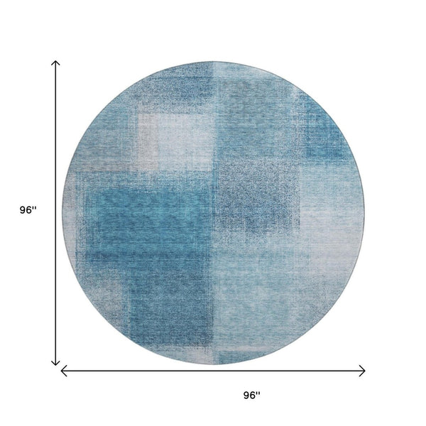 HomeRoots 8' Washable Round Rug in Denim Blue & Ivory - Stylish, Stain-Resistant with UV Protection for Homes 662564