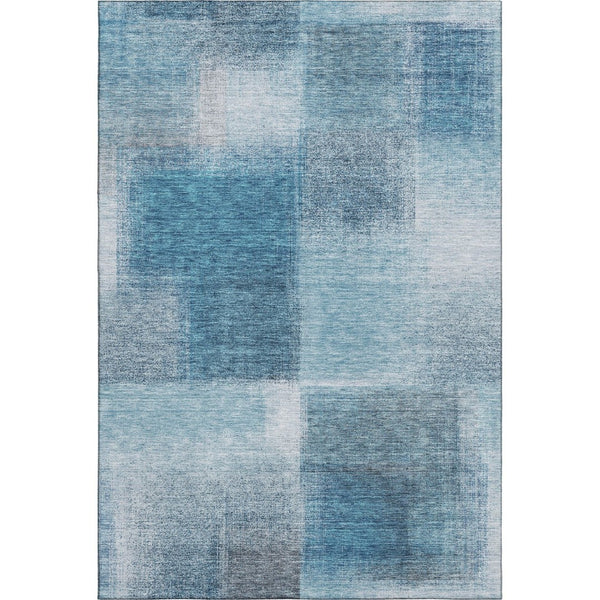 HomeRoots 8' X 10' Denim Blue & Ivory Abstract Area Rug - Washable, UV-Protected, Durable, Modern Style! 662565