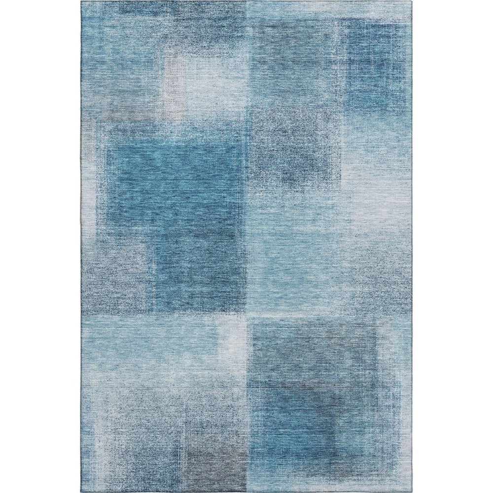 HomeRoots 10' X 14' Denim Blue Abstract Area Rug - Washable, UV-Protected, Stain-Resistant, Stylish & Durable! 662567