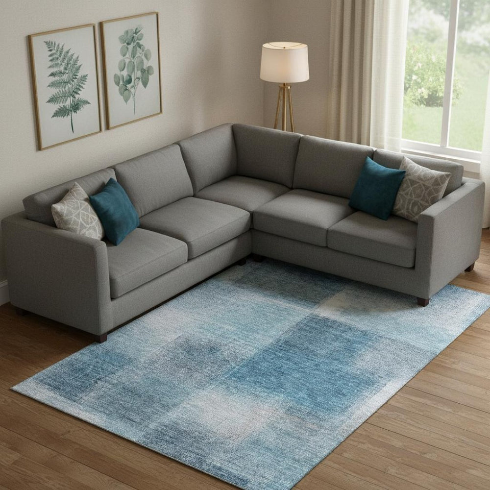 HomeRoots 10' X 14' Denim Blue Abstract Area Rug - Washable, UV-Protected, Stain-Resistant, Stylish & Durable! 662567