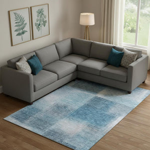 HomeRoots 10' X 14' Denim Blue Abstract Area Rug - Washable, UV-Protected, Stain-Resistant, Stylish & Durable! 662567