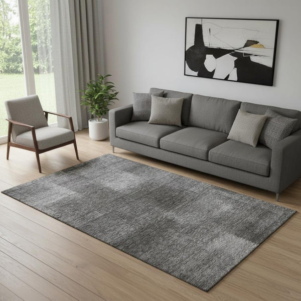 HomeRoots 5' X 8' Gray and Ivory Abstract Area Rug - Washable, UV-Protected, Perfect for Families & Pets! 662569