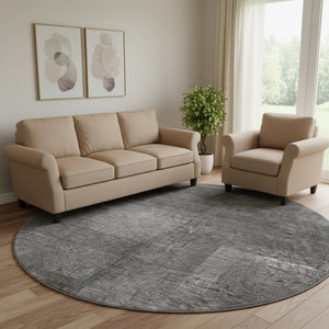 HomeRoots 8' Gray And Ivory Abstract Round Rug - Washable, UV-Protected, Stylish for High-Traffic Areas 662570
