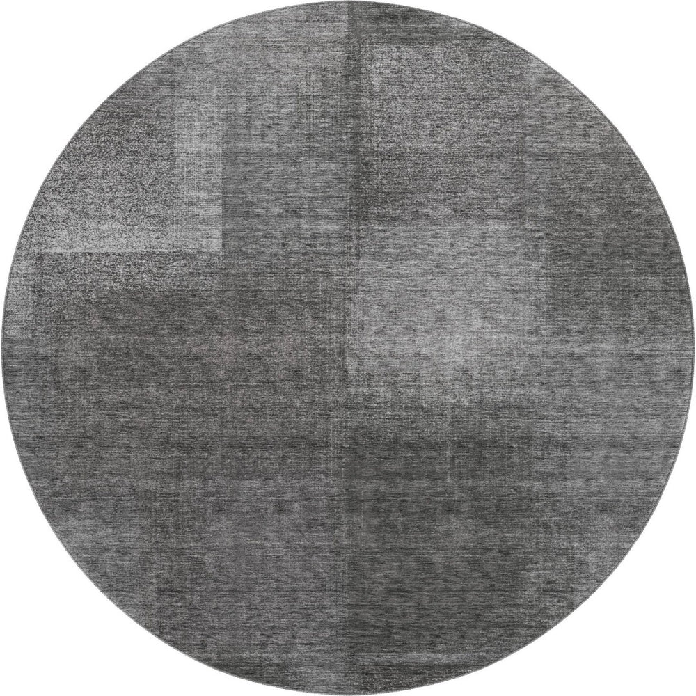 HomeRoots 8' Gray And Ivory Abstract Round Rug - Washable, UV-Protected, Stylish for High-Traffic Areas 662570