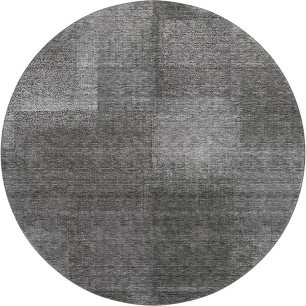 HomeRoots 8' Gray And Ivory Abstract Round Rug - Washable, UV-Protected, Stylish for High-Traffic Areas 662570
