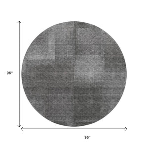 HomeRoots 8' Gray And Ivory Abstract Round Rug - Washable, UV-Protected, Stylish for High-Traffic Areas 662570