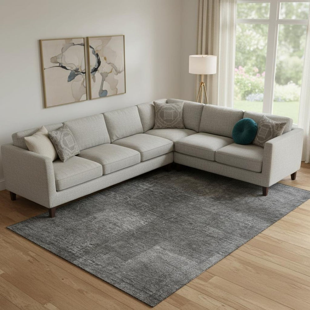 HomeRoots 9' X 12' Gray and Ivory Abstract Area Rug – Washable, UV Protected, Durable for High-Traffic Spaces 662572