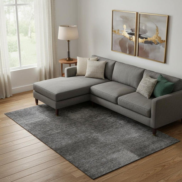 HomeRoots 10' Gray & Ivory Abstract Washable Area Rug - Durable, UV-Protected, Perfect for Busy Homes! 662573