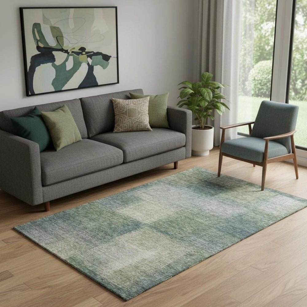 HomeRoots 5' X 8' Olive Green Ivory & Gray Abstract Area Rug – Washable, UV Protected, Family-Friendly Design 662575