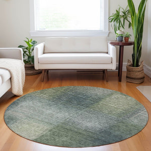 HomeRoots 8' Olive Green, Ivory & Gray Abstract Washable Round Rug – Durable, Stain-Resistant & UV Protected! 662576