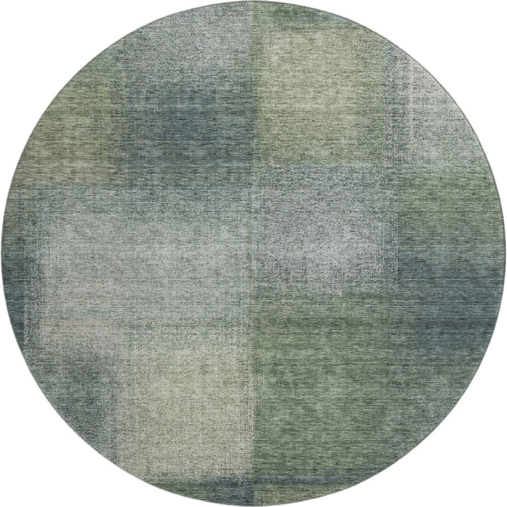 HomeRoots 8' Olive Green, Ivory & Gray Abstract Washable Round Rug – Durable, Stain-Resistant & UV Protected! 662576