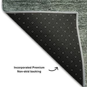 HomeRoots 8' Olive Green, Ivory & Gray Abstract Washable Round Rug – Durable, Stain-Resistant & UV Protected! 662576