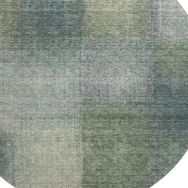 HomeRoots 8' Olive Green, Ivory & Gray Abstract Washable Round Rug – Durable, Stain-Resistant & UV Protected! 662576