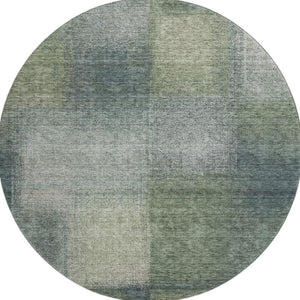 HomeRoots 8' Olive Green, Ivory & Gray Abstract Washable Round Rug – Durable, Stain-Resistant & UV Protected! 662576