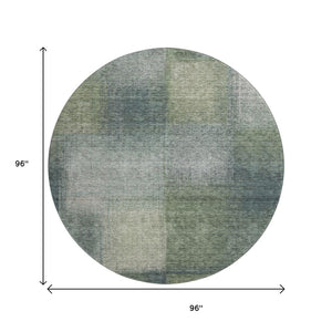 HomeRoots 8' Olive Green, Ivory & Gray Abstract Washable Round Rug – Durable, Stain-Resistant & UV Protected! 662576
