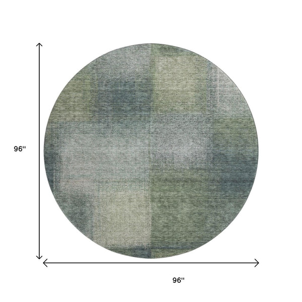 HomeRoots 8' Olive Green, Ivory & Gray Abstract Washable Round Rug – Durable, Stain-Resistant & UV Protected! 662576