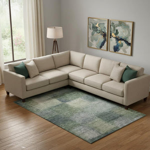 HomeRoots 8' X 10' Abstract Washable Area Rug in Olive Green, Ivory & Gray - UV Protected, Soft & Stylish! 662577