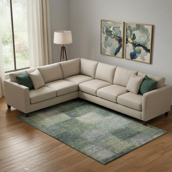 HomeRoots 8' X 10' Abstract Washable Area Rug in Olive Green, Ivory & Gray - UV Protected, Soft & Stylish! 662577