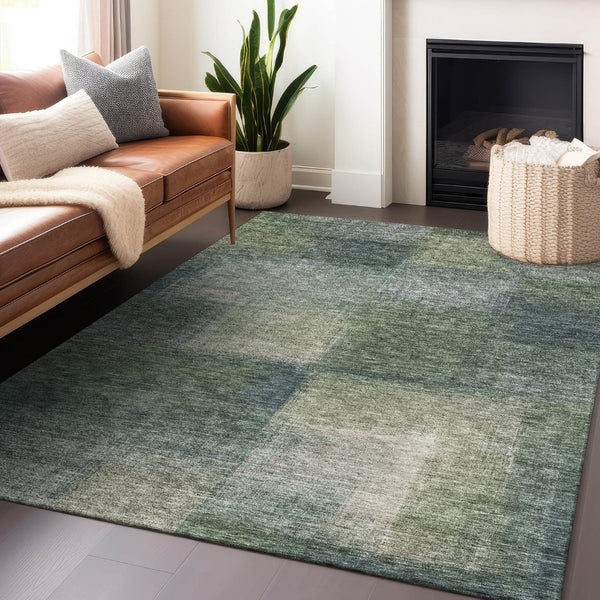 HomeRoots 8' X 10' Abstract Washable Area Rug in Olive Green, Ivory & Gray - UV Protected, Soft & Stylish! 662577