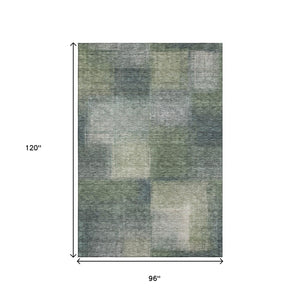 HomeRoots 8' X 10' Abstract Washable Area Rug in Olive Green, Ivory & Gray - UV Protected, Soft & Stylish! 662577