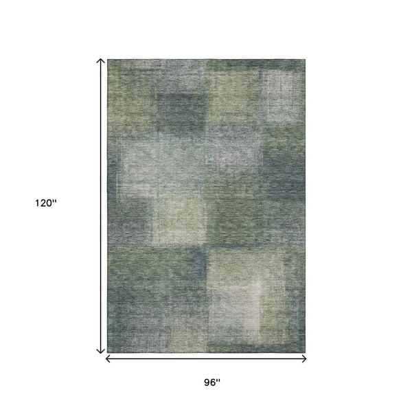 HomeRoots 8' X 10' Abstract Washable Area Rug in Olive Green, Ivory & Gray - UV Protected, Soft & Stylish! 662577
