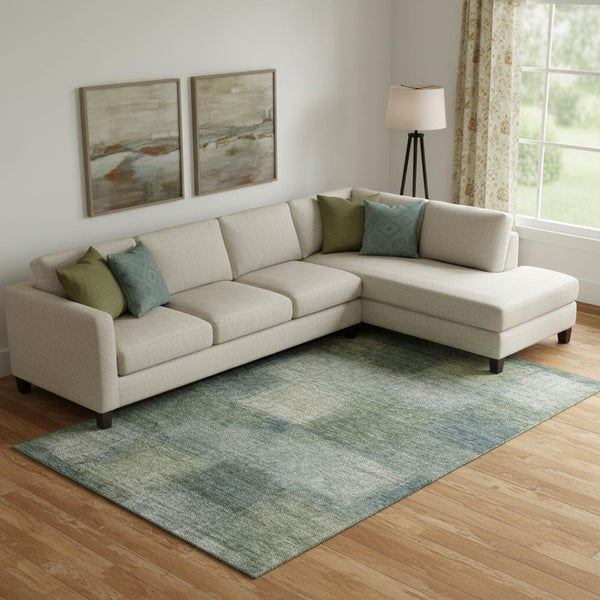 HomeRoots 9' X 12' Contemporary Olive Green and Ivory Abstract Area Rug - Washable, UV Protected, Durable Design 662578